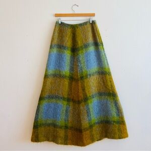 Vintage Mohair Maxi Skirt Woven Wool Mills Brothers Halifax 1960s 1970s Plaid